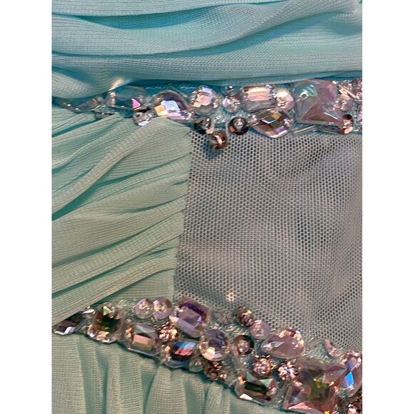 City Studio Formal Dress Size 5 Light Turquoise Bead Detail One Shoulder - Picture 13 of 14